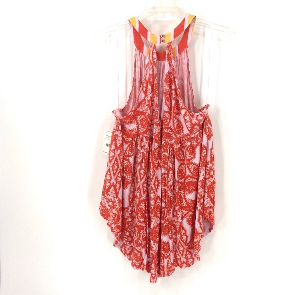 Free People orange floral tunic length Mimi halter top size L